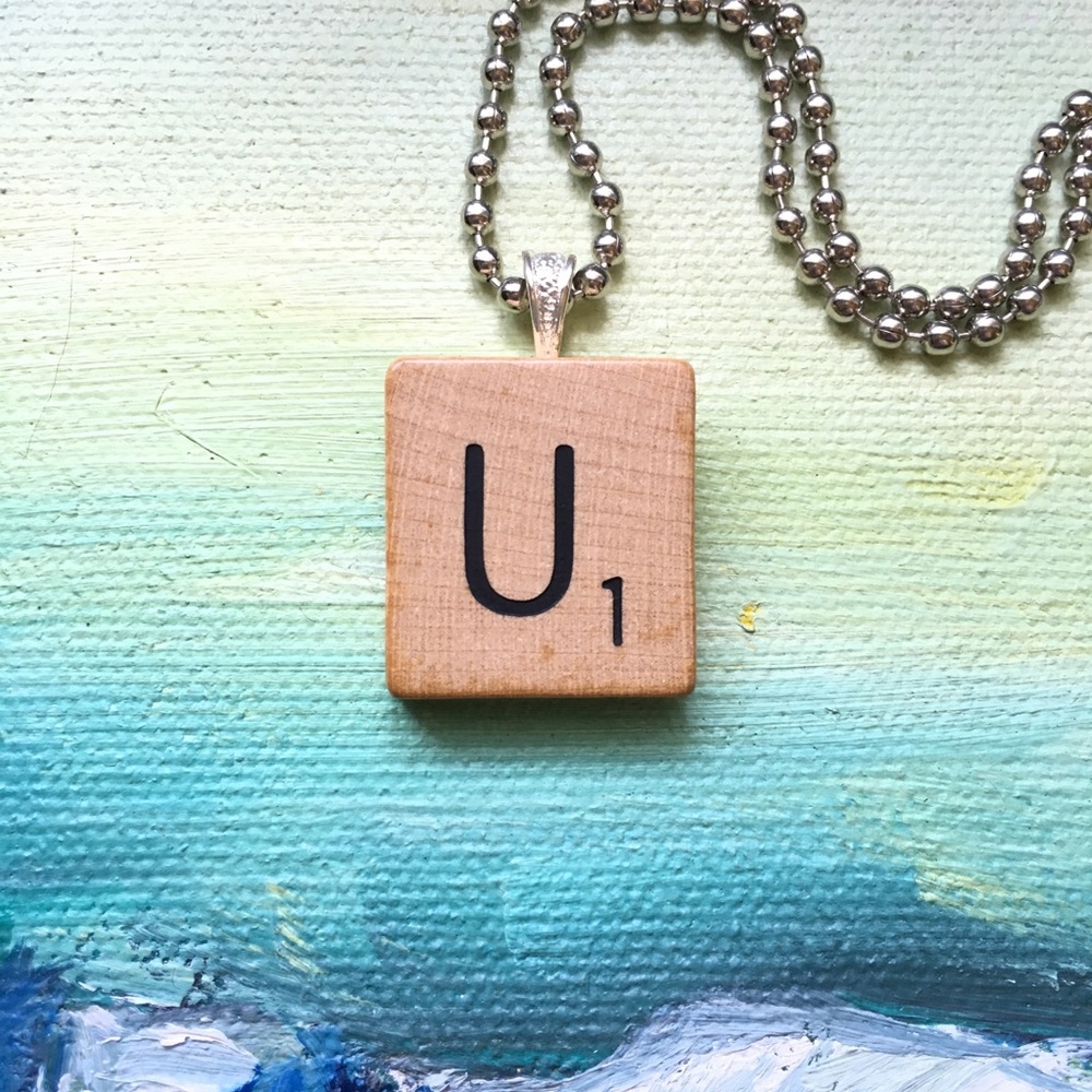 1953 “U” Scrabble® Tile Initial Pendant Necklace